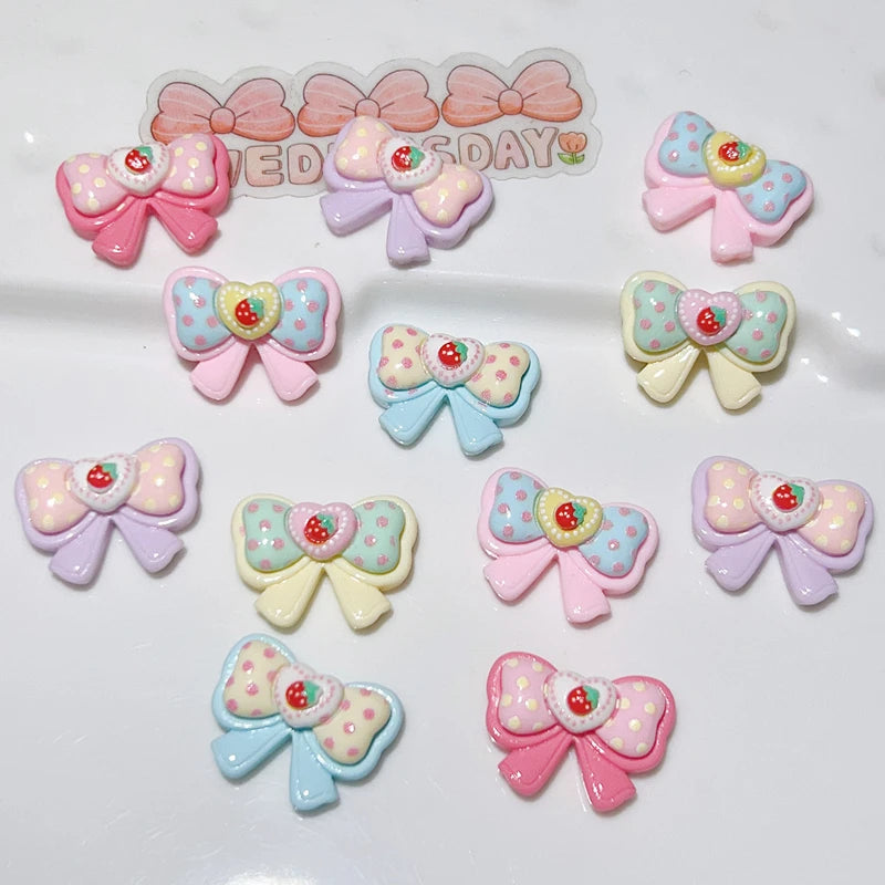 10Pcs New Lovely Mini Kawaii Cartoon Strawberry Heart-Shaped Butterfly Junction Resin Diy Jewellery Hairpin Accessories Decorate