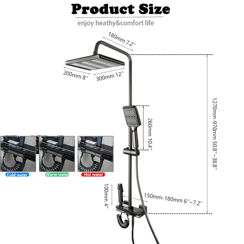 KEMAIDI Shower System Digital Display Shower Faucet Set Wall Mount 4 Functions Rain Shower Hot Cold Mixers with Bidet Sprayers