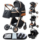 Luxury Baby Stroller 3 in1 Portable Travel Baby Carriage Aluminum Frame Folding Prams High Landscape Car for Newborn Baby BLACK