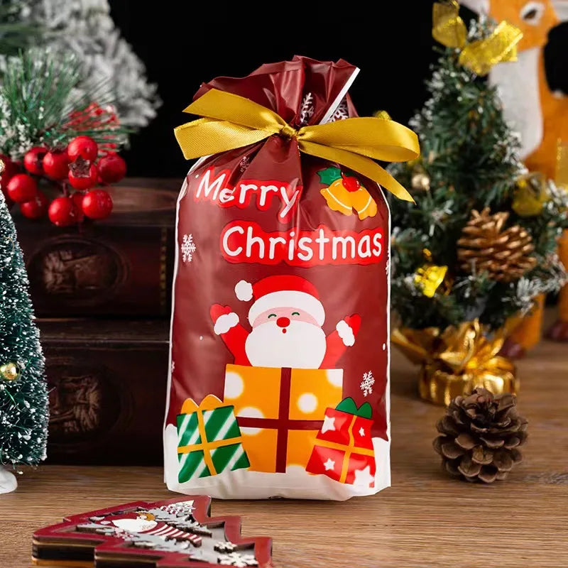 Hot Sale 10Pcs/Lot 15x23cm Christmas Plastic Gift Bag Party Favor Boutique Cosmetics Candy Gifts Packaging Bags With Drawstrings