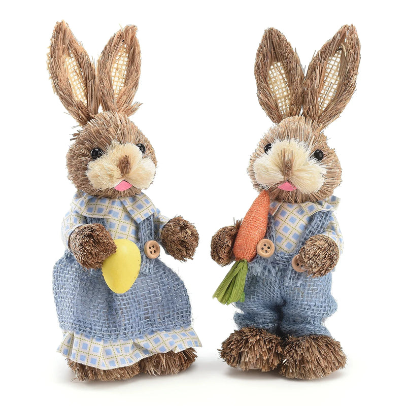 2Pcs Straw Easter Rabbits Decoration Foam Easter Bunny Ornament Statue Easter Party Crafts Photo Props Gift 25/35cm
