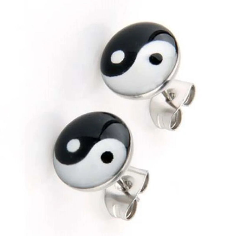 PAIR round pin symbol Yin and yang 10mm earrings