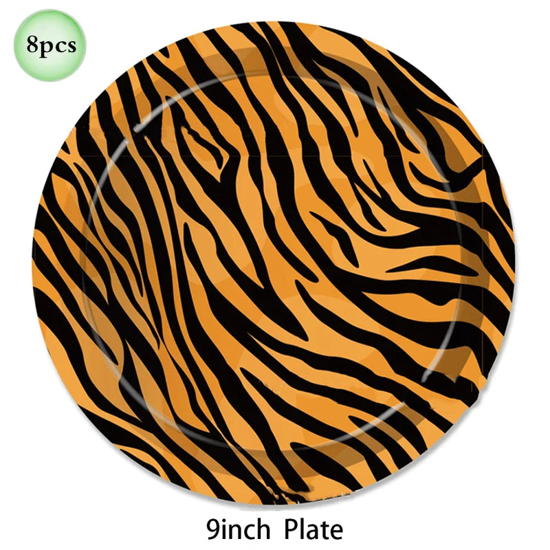 Jungle Safari Birthday 32Inch 1-9 Numbers Leopard Foil Balloon Land Animal Tiger Zebra Giraffe Disposable Tableware Party Decors