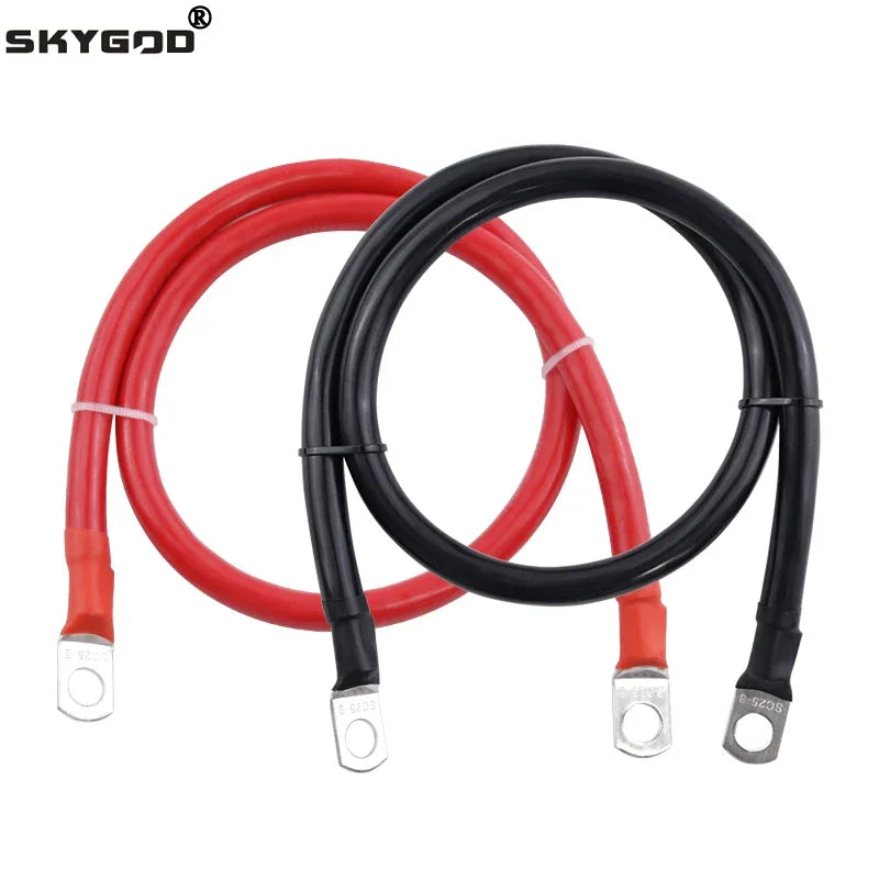 Battery Inverter Connection Cable Set with M8 SC Terminals 8/6/4/2 AWG 10/16/25/35mm2 UPS Wire Red Copper Core Tin-plated Lug