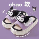 Sanrio Hello Kitty Platform Shoes Women Luxury Design Linen Bottom Breathable Fuzzy Slippers Y2k Female Cartoon Trend Flat Shoe