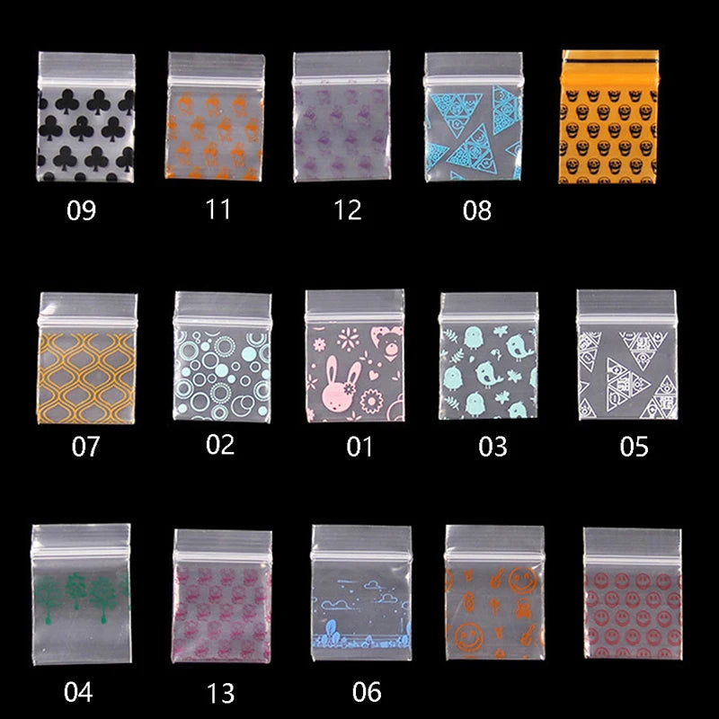 100 Pcs Small Ziplock Bags Smile Skull Pattern Portable Storage Pouch Transparent Seal Bag Baggie Accessories 2.5*3.5cm