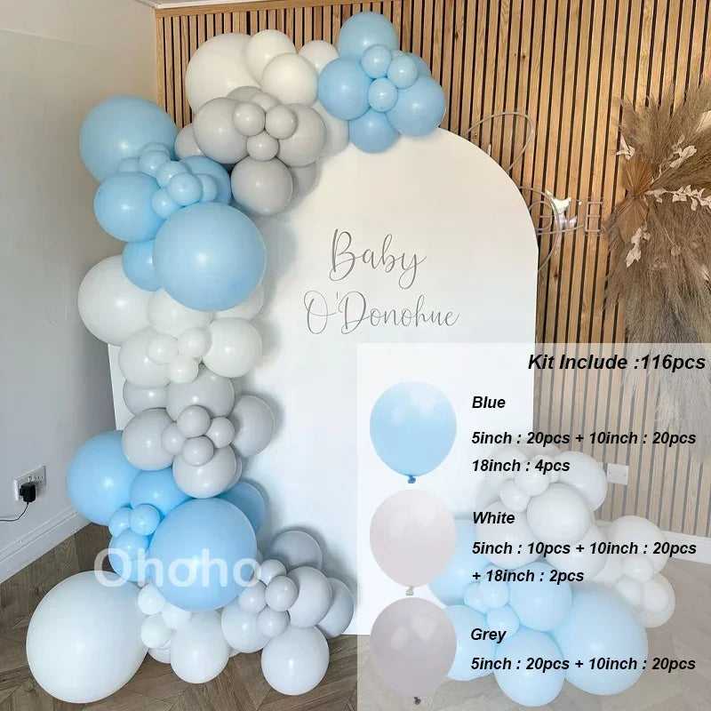 Beige Blue Balloons Garland Arch Kit Kids Boy One 1st Birthday Balloon Set Baby Shower Decoration Baptism Party Wedding