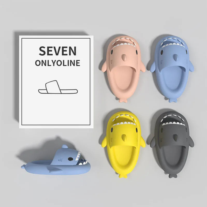 Summer Beach Shark Slippers Men Shark Slides Men Bathroom Flip Flops Adult Home Anti-skid Flat Couple Children's Funny Sandals