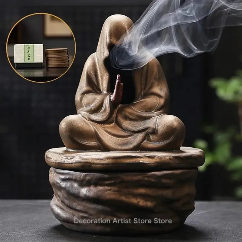 Ceramic Formless Buddha Meditation Incense Burner Backflow Monk Incense Holder Tearoom Office Yoga Zen Sculpture Decoration