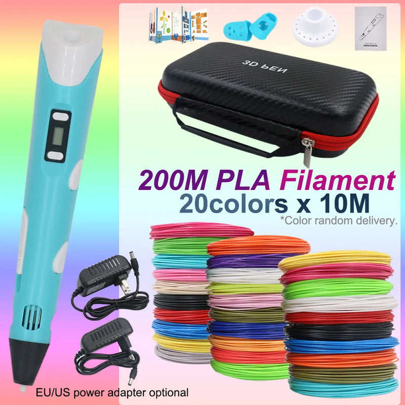 Kids 3D Pen 3D Drawing Printing Pen with LCD Screen 200M 30Colors PLA Filament Toy Kids Christmas Birthday DIY Creativity Gift