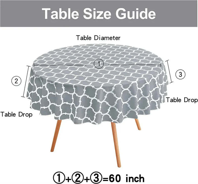 Olanly Waterproof Tablecloth Heat-Resistant 60inch Round PVC Table Cloth Wedding Kitchen Dining Desk Moroccan Table Coat Cover
