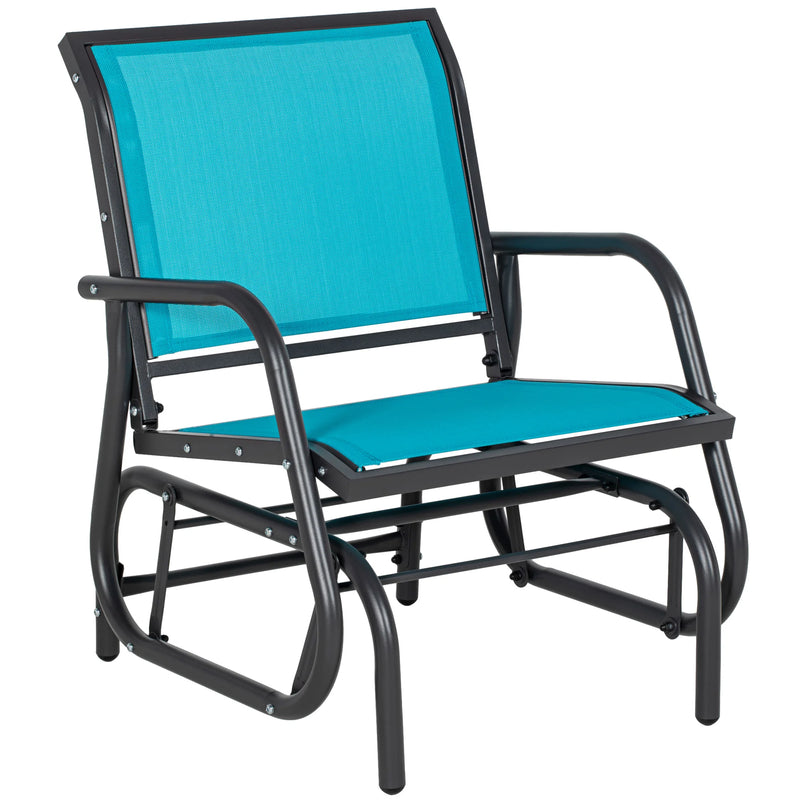 Outdoor Glider with Comfort Curved Armrests and Steel Frame, Blue