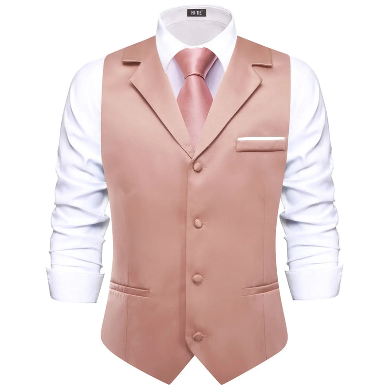 Hi-Tie Solid Black V-neck Men Vest With Tie Jacquard Tuxedo Dress Waistcoat Adjustable Jacket Casual Business Party Fashion