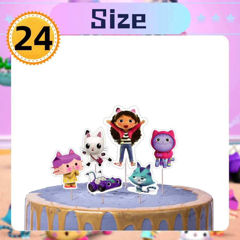 New Gabby Dollhouse Cats Birthday Party Decoration Balloon Pink Cartoon Tableware Backdrop Baby Shower Kids Girls Party Supplies