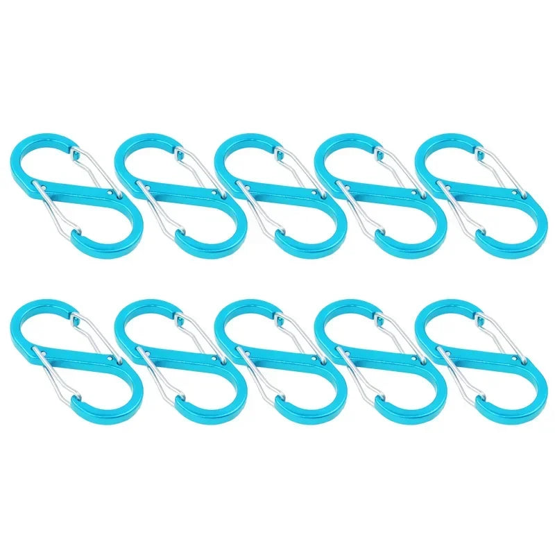 10PCS S Double Carabiner Set Camping EDC Survival Climbing Spring Backpack Clasps Keychain Tactical Gear Hooks Key Chain Clip