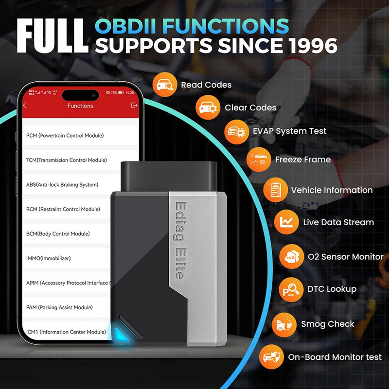 HOT KINGBOLEN Ediag Elite Lifetime free Car Diagnostic Tools All system 15 Resets Bi-directional Built-in CANFD FCA OBD2 Scanner