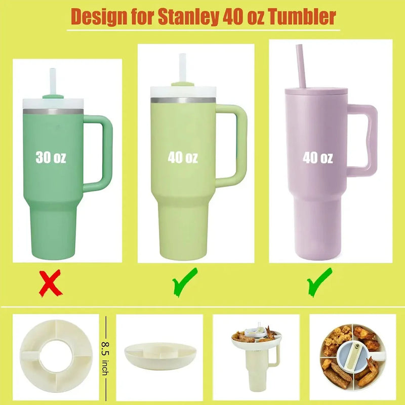 1 Pcs Snack Bowl for Stanley 40oz Tumbler with Handle, Plastic Snack Tray with 4 Compartment Compatible for 40oz with Handle