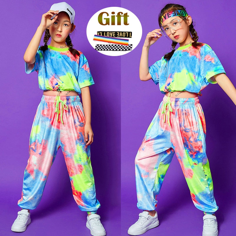 Hip Hop Clothing Multicolor Sweatshirt Causal Pants For Girls Jazz Ballroom Dancing Clothes Stage Outfits Rave Clothes DQS6039