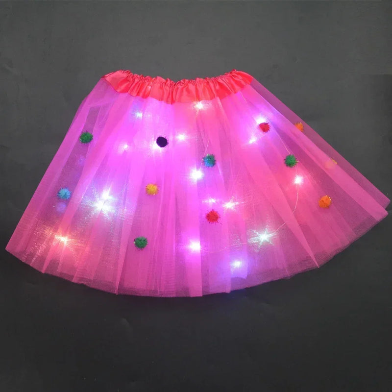 Princess Girl Butterfly Light Fairy Tutu LED Skirt Glow Flower Headband Birthday Gift Fancy Party Christmas Halloween Festival