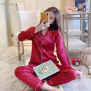 2023 Silk Satin Pajamas Set Woman Printed Long Sleeve Sleepwear Pijamas Suit Female Homewear Two Piece Loungewear Pjs Plus Size