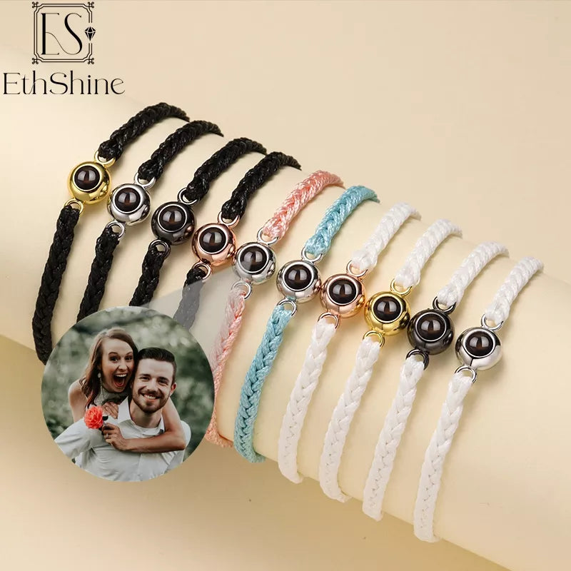 EthShine Personalized Circle Photo Bracelet Custom Projection Photo Bracelets Couple Memorial Jewelry Christmas Gift Women Men