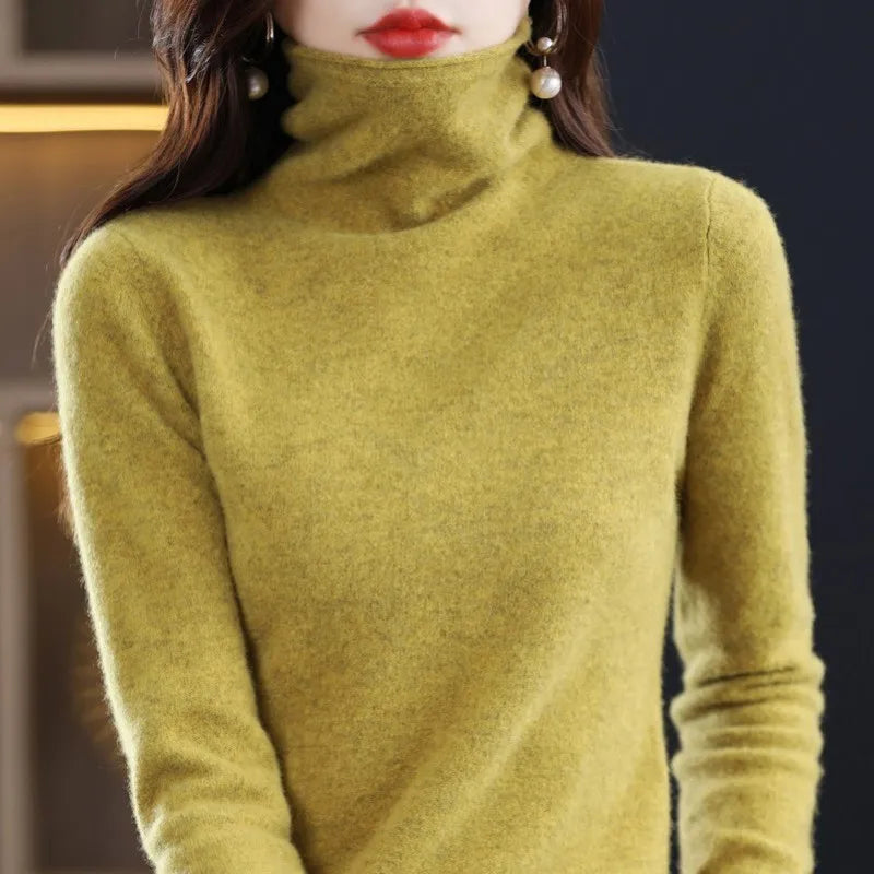 Smpevrg 100% Wool Knitted Women Sweaters And Pullovers Long Sleeve Turtleneck Warn Female Pullover Kintted Tops Jumper Clothes