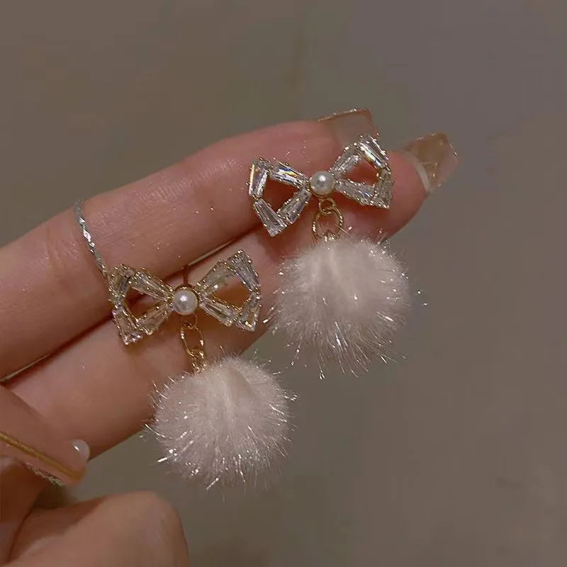 Bear Earrings for Women Girls 2023 Fashion Korea Silver Needle Autumn and Winter Earrings Cute Flocking Rabbit Ear Studs Jewelry