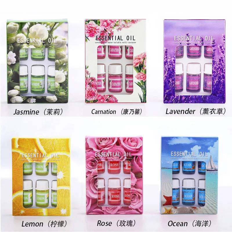 6pcs Perfume Aroma Fragrance Essential Oil Set for Aromatherapy Humidifier Water Soluble Home Room Car Air Freshener