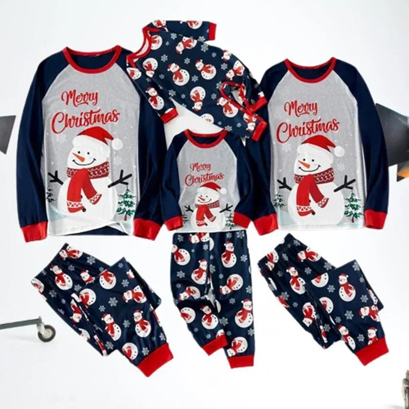 Merry Christmas Family Matching Outfit Cartoon Print Cute Soft Sleepwear Parent-child 2 Pieces Suit Baby Romper Warm Pajamas Set