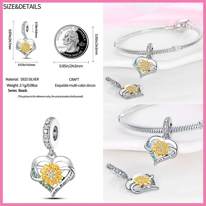 100% 925 Sterling Silver Yellow Sunflower Queen Bee Charms Fit For Pandora BraceletDiy Jewelry Making Best Gift For Women