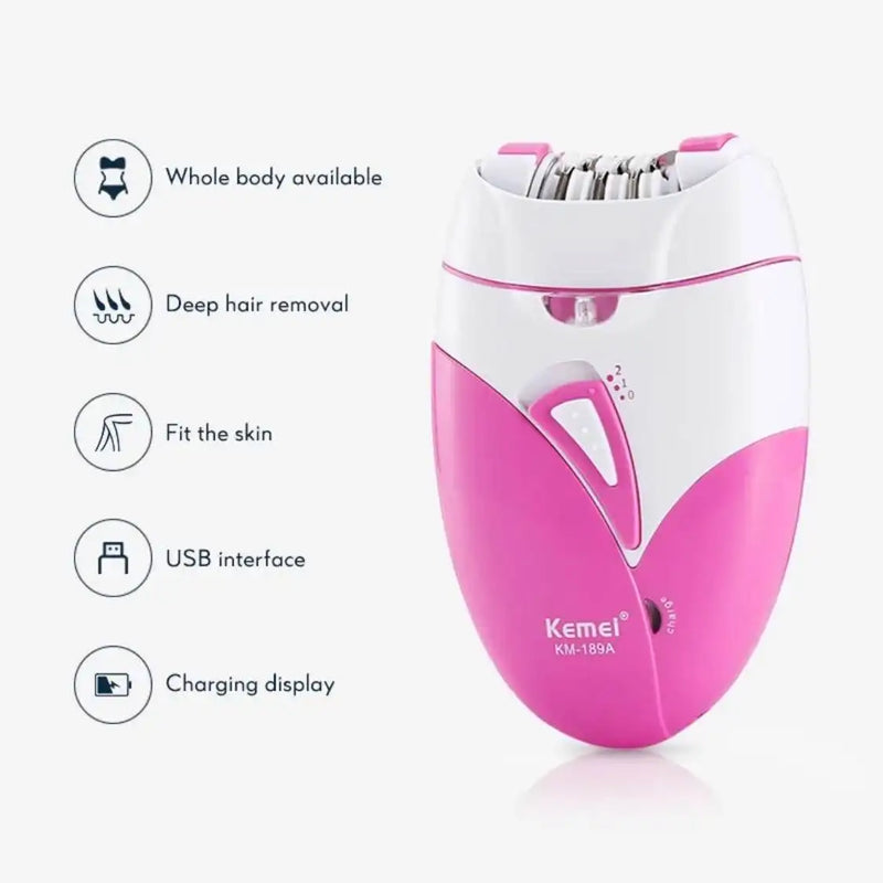 Kemei KM-189A Women's Professional Body Epilator USB Charging is convenient to carry for face, armpit and leg private hair remov