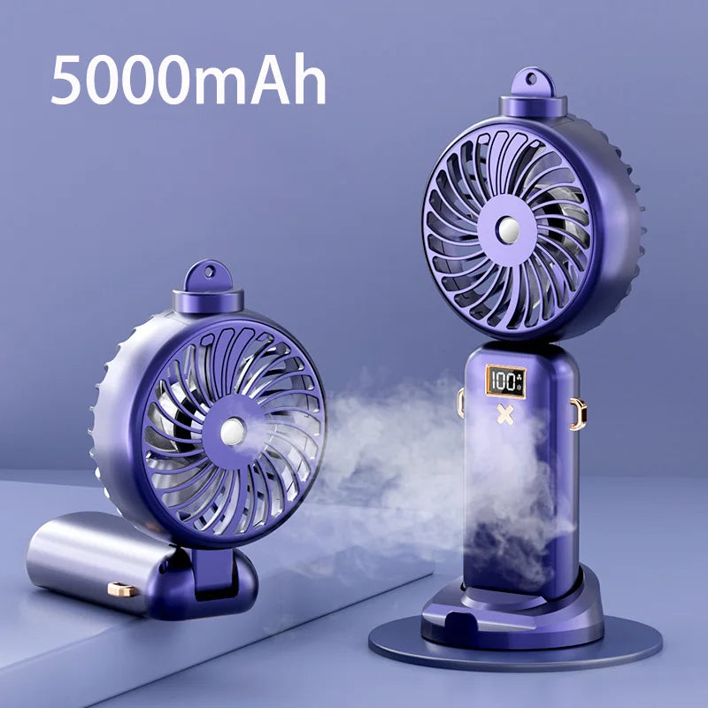 5000/2500mAh Portable Spray Mist Fan With LCD Display, 5 Gear Mini Electric Fan USB Rechargeable Wireless Fan Spray Water Fans