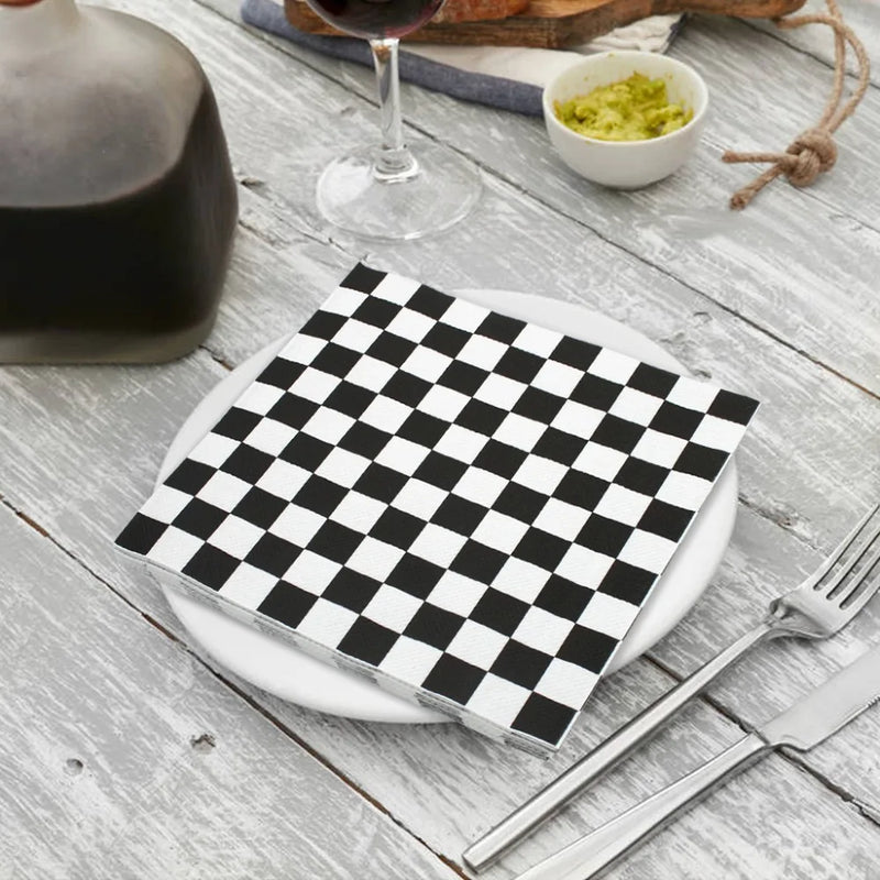 20pcs/pac Fashion Black White Checkered Printed Napkin Papers Minimalist Chessboard Patterned Paper Napkins Coffee Shop Cloth