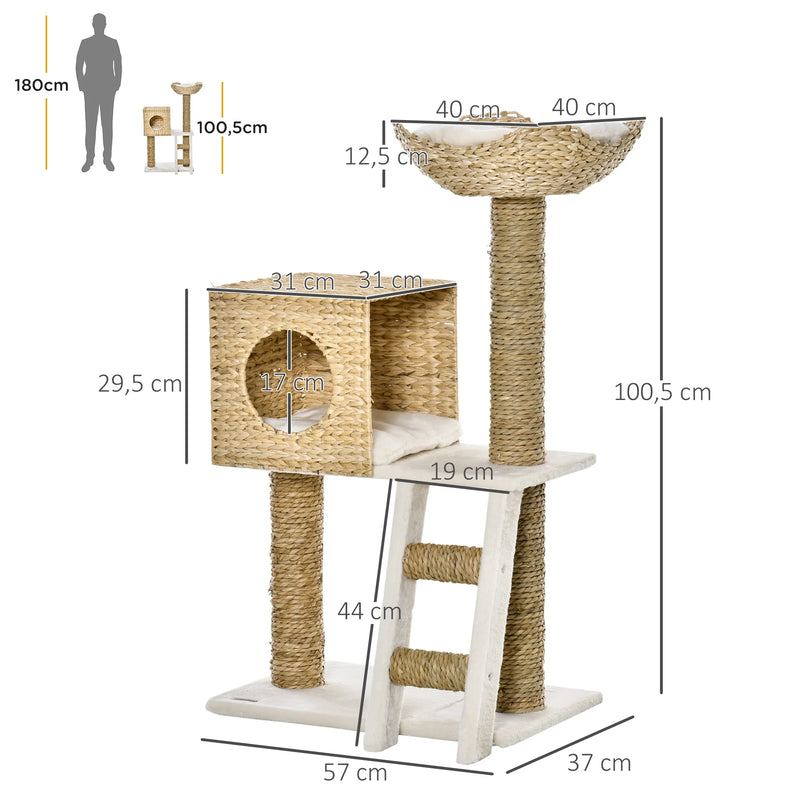 Pawhut Scratching Tree for Medium Cats Height 100.5cm with Cave Top Bed