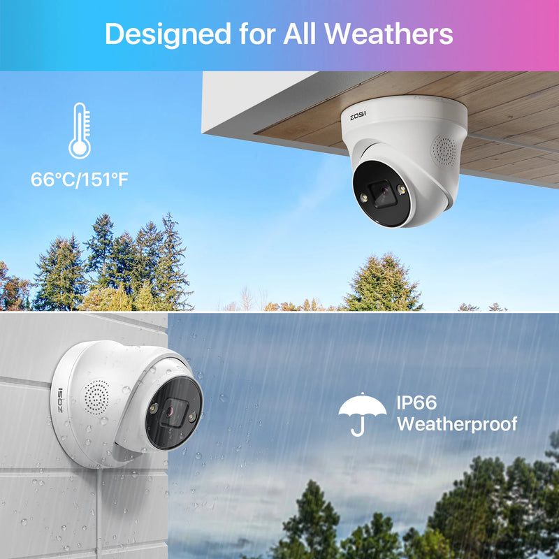 ZOSI 4K PoE IP Camera H.265+ 8MP 5MP HDR Add-on Camera AI Human Detect 100ft Night Vision IP66 Outdoor Video Surveillance Camera