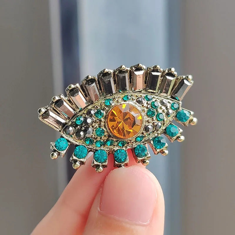 Turkish Evil Eye Green Crystal Baroque Brooches Pins For Women Zirconia Colorful Rhinestone Lable Pin Boho Lucky Jewelry