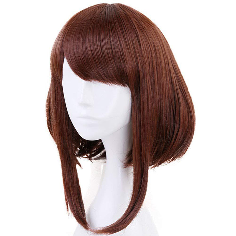 Anime My Hero Academia Ochako Uraraka Short Brown Bob Heat Resistant Cosplay Costume Wig + Wig Cap+Keychain