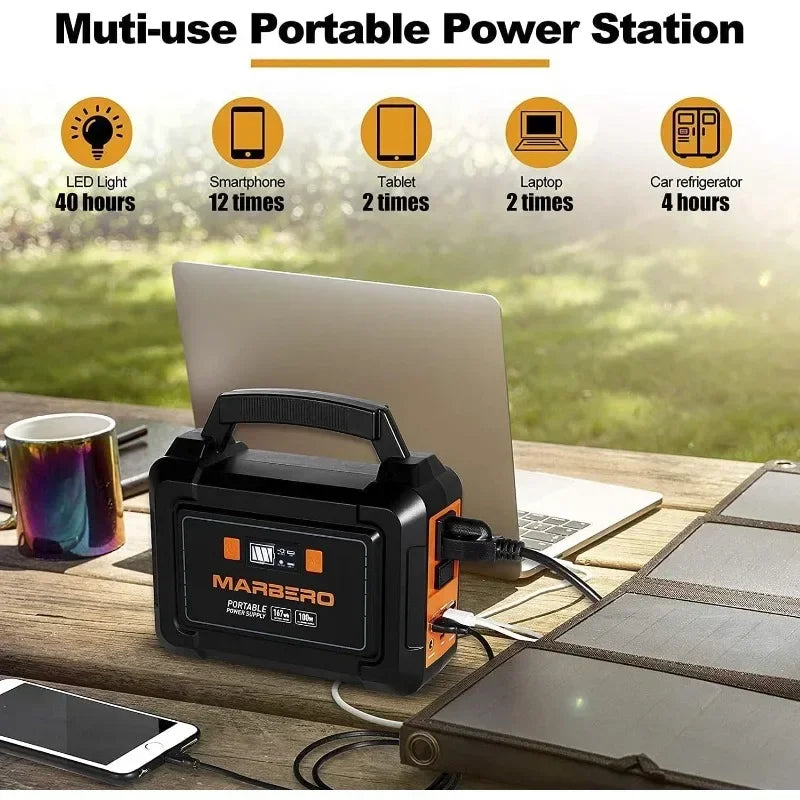 Portable Power Station 200W Peak Solar Generator 167Wh Camping Battery Power Supply with 110V AC Outlet