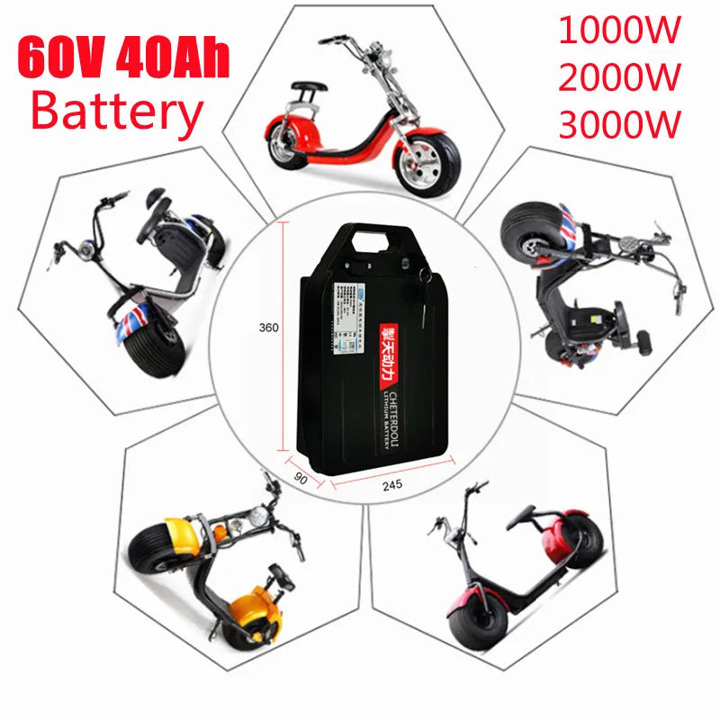 18650 21700 Rechargeable 60v 40Ah Li Ion Battery for 3000w 1500w Citycoco X7 X8 X9 Trolling Motor Lithium Battery +67.2v Charger