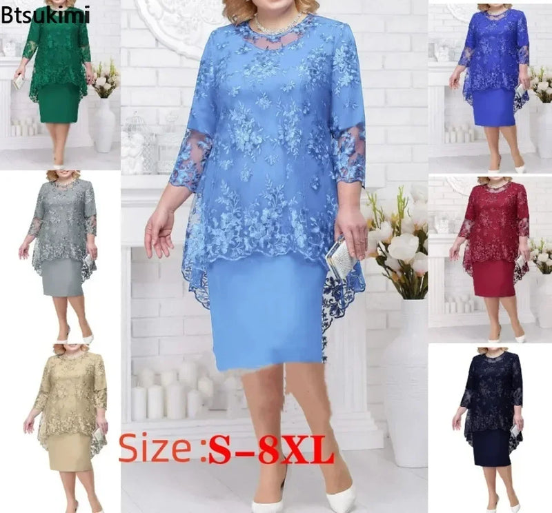 2025 Women's Summer Plus Size Party Dress for Wedding Guest Luxury Elegant Lace Floral Prom Bodycon Chub Women's Maxi Dresses