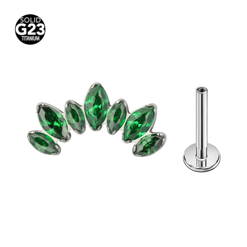 G23 Titanium  Internal Thread Helix Conch Cartilage Tragus Lip Stud Body Jewelry Piercing 7 CZ Labret Studs Horse's Eye Crown Zi