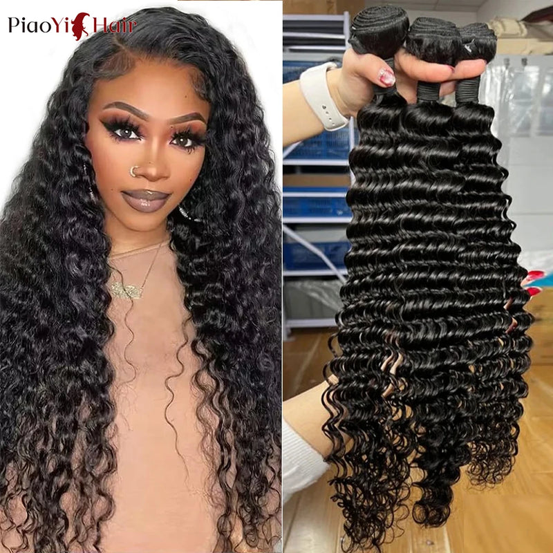 26 28 30Inch Deep Wave Human Hair Bundles 100% Raw Human Hair Bundles Deep Wave Bundles For Women Hair Extensions Top Quality