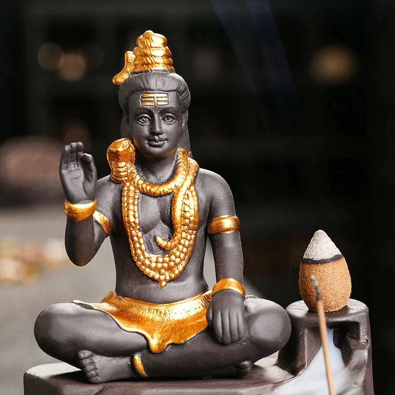 Shiva Buddha  Ornaments For Home Decoration Backflow Incense Burner Handmade Purple Clay Incense Stick Holder