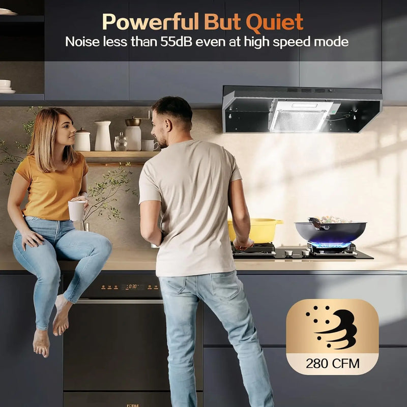 24 inch Under Cabinet 280CFM Black Ducted/Ductless Kitchen Stove Vent with 2 Speed Fan LED Bulb Range Hood