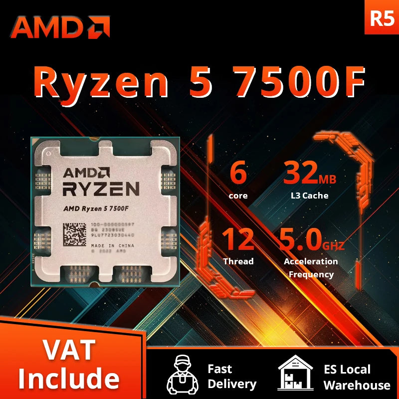 AMD Ryzen 5 7500F Processor 5GHz 6-Core 12-Thread 38MB Desktop Processor Socket AM5 CPU Gaming Processo