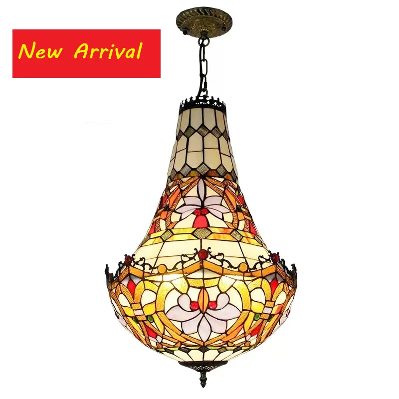 Tiffany Mediterranean Living Room Bedroom Dining Room Chandelier  Mediterranean Vintage Stained Glass  Staircase Pendant Lamp