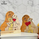 Art Wooden Family Puzzle Personalized Name Puzzle Wooden Lion Puzzle Home Decor Thanksgiving Christmas Warm Gifts for Kid Mother