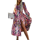 Stylish Women Casual Dress Breathable Women Beach Dress Slim Waist Ethnic Bohemia Print Long Dress  Womenswear