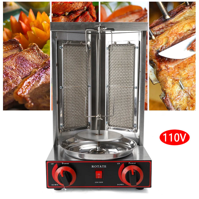 Doner Grill 3000 W LPG Kebap Grill 220 V Gas Doner Kebab Machine for Chicken Turkey Tacos Kebap, Stainless Steel, Black