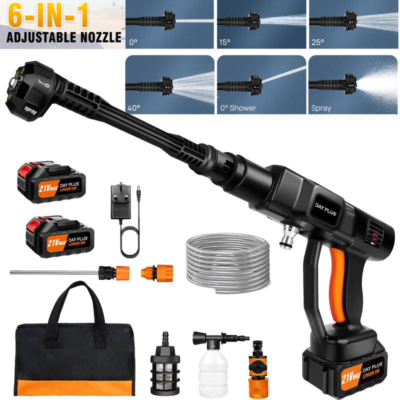 DayPlus Cordless Pressure Washer,6-in-1 Portable Pressure Washer 150bar 3.0Ah Battery for Floor/Garden Cleaning & Watering